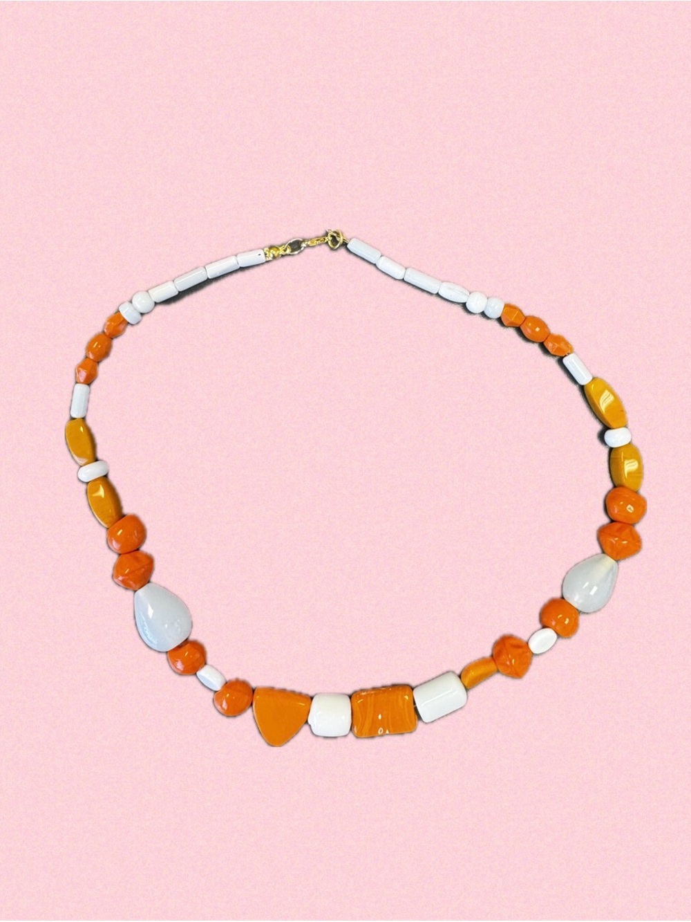 Handcrafted Orange and White Beaded Necklace